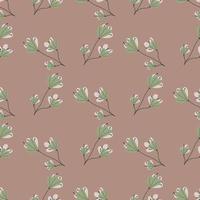 Blossom pale tones seamless pattern with simple green abstract flowers print. Pink pale background. vector