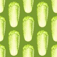 Seamless pattern Chinese cabbage on bright green background. Modern ornament with lettuce. vector