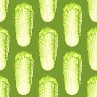 Seamless pattern Chinese cabbage on bright green background. Modern ornament with lettuce. vector