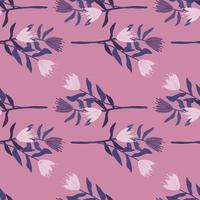 Simple seamless doodle pattern with hand drawn flower bouquet. Lilac background. Purple and light color tulip ornament. vector