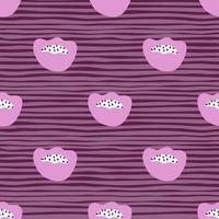 Lilac abstract figures seamless pattern in kids style. Decorative hand drawn print with striped background. vector
