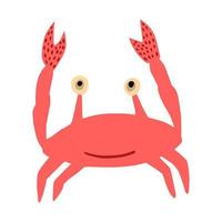 Crab isolated on white background. Cartoon cute red color in doodle. vector