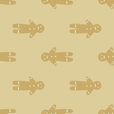 Pale seamless doodle pattern with gingerbread man cookies elements. Simple christmas holiday ornament. Sweet treats print.