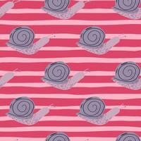 Light purple snails ornament seamless stylized pattern. Pink stripped bright background. Nature backdrop. vector