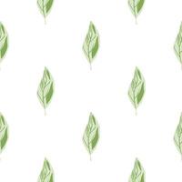 Abstract leaf seamless doodle pattern. Isolated botanic print in green pastel tones with white background. vector
