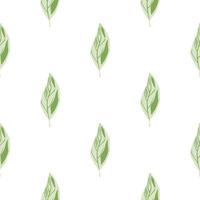 Abstract leaf seamless doodle pattern. Isolated botanic print in green pastel tones with white background. vector