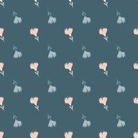 Abstract nature seamless pattern with simple wild flowers silhouettes. Dark turquoise background. vector