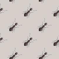 Seamless pattern colony ants on pastel gray background. Vector insects template in flat style for any purpose. Modern animals texture.