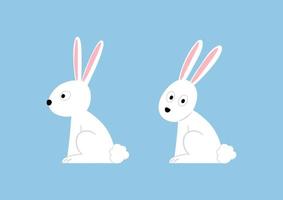 Cute cartoon white rabbits character, vector illustration.