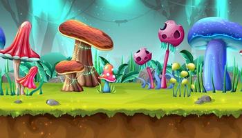 Vector cartoon style magic mushroom background.
