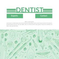 Woman dentist and patient during dental procedure. Dental office, tools and equipment. Doodle concept of dentistry for web banner, hero images and printing materials