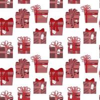 Seamless pattern from collection of holiday gifts, set of different boxes. Vector illustration in a flat style.