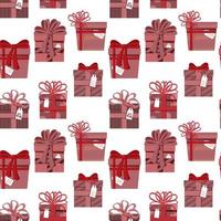 Seamless pattern from collection of holiday gifts, set of different boxes. Vector illustration in a flat style.