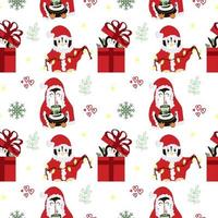 Christmas tree vector seamless pattern xmas gift design. Cute penguin. Vector illustration for your web design.