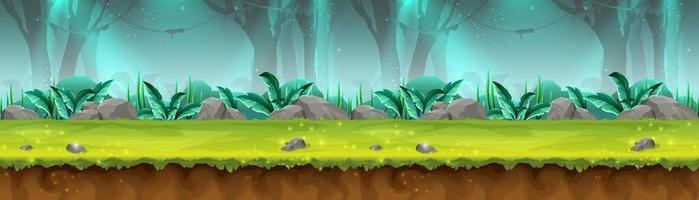 Vector cartoon style seamless mystery rain forest illustration for game design, app, websites.