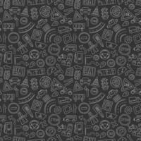 Cars, road objects, traffic signs and automobile symbols. Seamless pattern in doodle style. Vector illustration