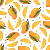 Vector seamless pattern with juicy ripe yellow mangoes