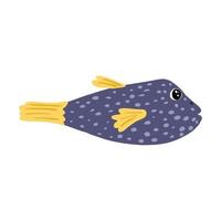 Puffer isolated on white background. Cute aquatic character blue color in hand drawn style. vector