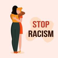 Women with different skin colors hug. The concept of anti racism, unity of different races, friendly hugs, support. African and European races. Flat vector illustration isolated