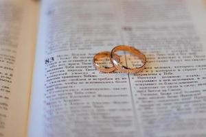 Two wedding rings on a bible photo