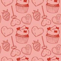 Hand drawn Valentines Day seamless pattern. Vector illustration in sketch style