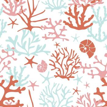 Different corals with shells on a white background vector