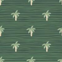 Jungle seamless pattern in pale tones with simple palm tropic print. Green colors, striped background. vector