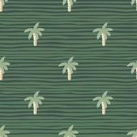 Jungle seamless pattern in pale tones with simple palm tropic print. Green colors, striped background. vector