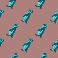 Seamless creative pattern with abstract blue penguins print. Beige background. Contrast arctic animal backdrop. vector