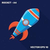 Rocket illustration, flat design rocket with blue and orange color of shapes suitable for children's themes vector