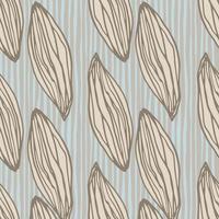 Pale brown contoured seamless pattern. Creative botanic print with blue stripped background. vector