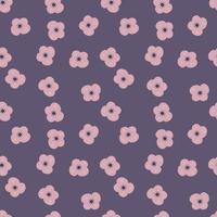 Nature decorative seamless pattern with scandi lilac random flowers shapes. Purple background. vector