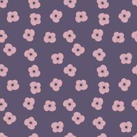 Nature decorative seamless pattern with scandi lilac random flowers shapes. Purple background. vector