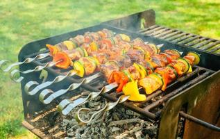 Barbecue vegetables and meat. photo