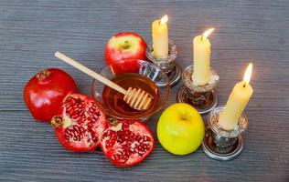 Apples, pomegranate and honey Rosh Hashanah photo