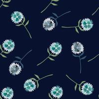 Dark random seamless doodle pattern with flowers. Dandelion silhouettes on navy blue background. vector