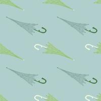Minimalistic season seamless pattern with green and blue colored umbrella print. Pastel background. vector