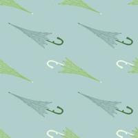 Minimalistic season seamless pattern with green and blue colored umbrella print. Pastel background. vector