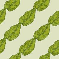 Simple green leaves outline seamless pattern. Botanical artwork on light background. vector