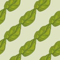 Simple green leaves outline seamless pattern. Botanical artwork on light background. vector