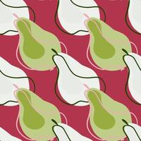 Modern style seamless doodle pattern with simple abstract pear fruit shapes. Pink background. Doodle backdrop. vector