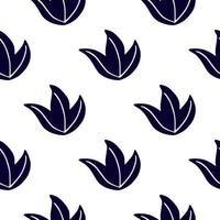 Minimalistic isolated seamless pattern with navy blue simple leaf bush print. White background. Doodle artwork. vector