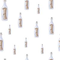 patrón inconsútil aislado con botellas de vidrio con mensajes. Fondo blanco. impresión de garabatos de dibujos animados al azar. vector