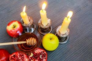 Apples, pomegranate and honey Rosh Hashanah photo