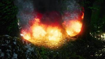 viento que sopla sobre árboles en llamas durante un incendio forestal video