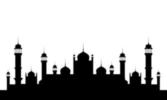 Muslim mosque silhouette icon. Dark mosque silhouette background. Vector illustration