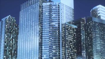 architettura notturna di grattacieli con facciata in vetro video