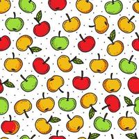 Seamless pattern with multicolored cute apples in doodle style. Vector illustration isolated on white background. Background with apples.