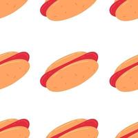 lindo patrón con hot dog en estilo plano de dibujos animados. Ilustración vectorial sobre fondo blanco. vector