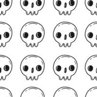 Seamless pattern with skulls in cute cartoon doodle style on a white background. Vector illustration.